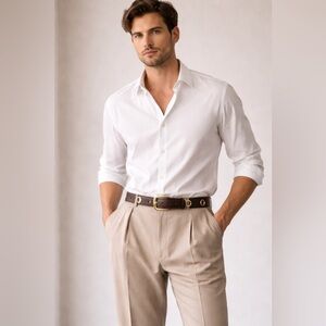 Vintage Jil Sander Brown Leather Belt Gold Hardware Minimalist men small